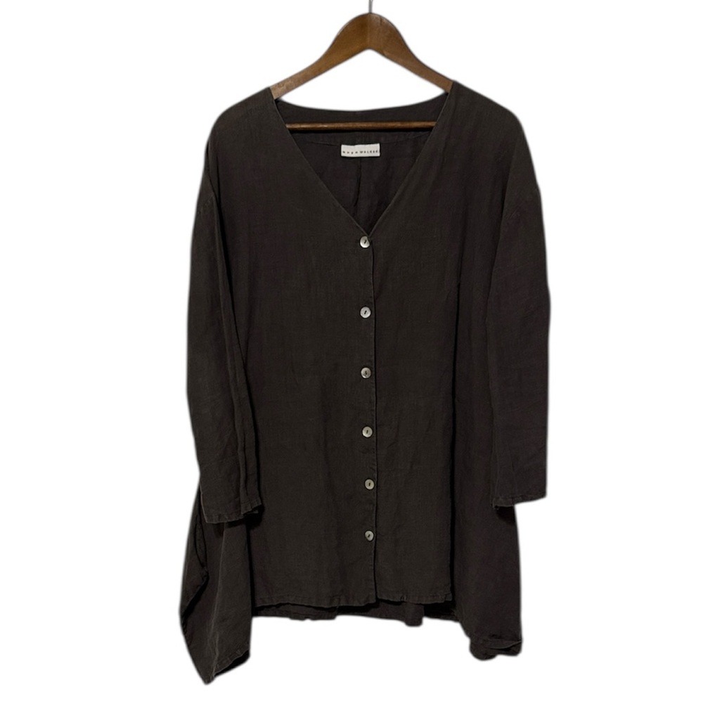 Bryn Walker Oversized Button Tunic 100% Linen Dark Gray Lagenlook Boho Neutral